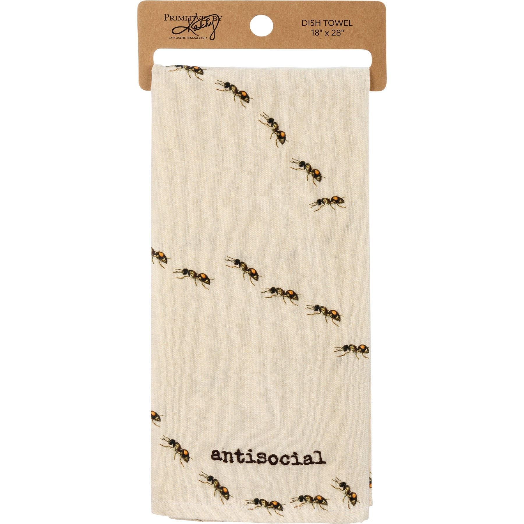 Antisocial Ant Dish Cloth Towel | Cotten Linen Novelty Tea Towel | Embroidered Text | 18" x 28"