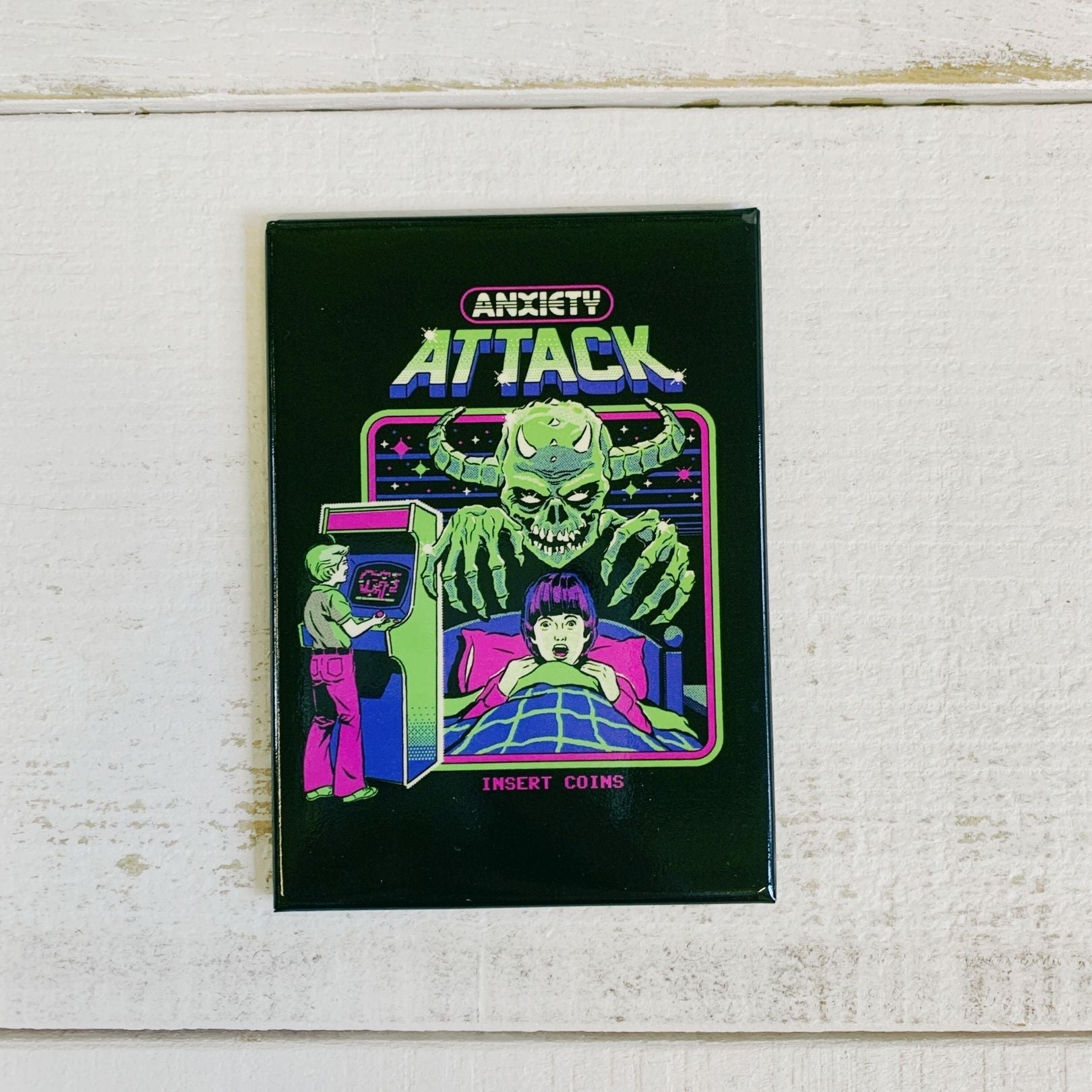 Anxiety Attack Rectangular Magnet | '80s Children's Book Style Satirical Art by Steven Rhodes