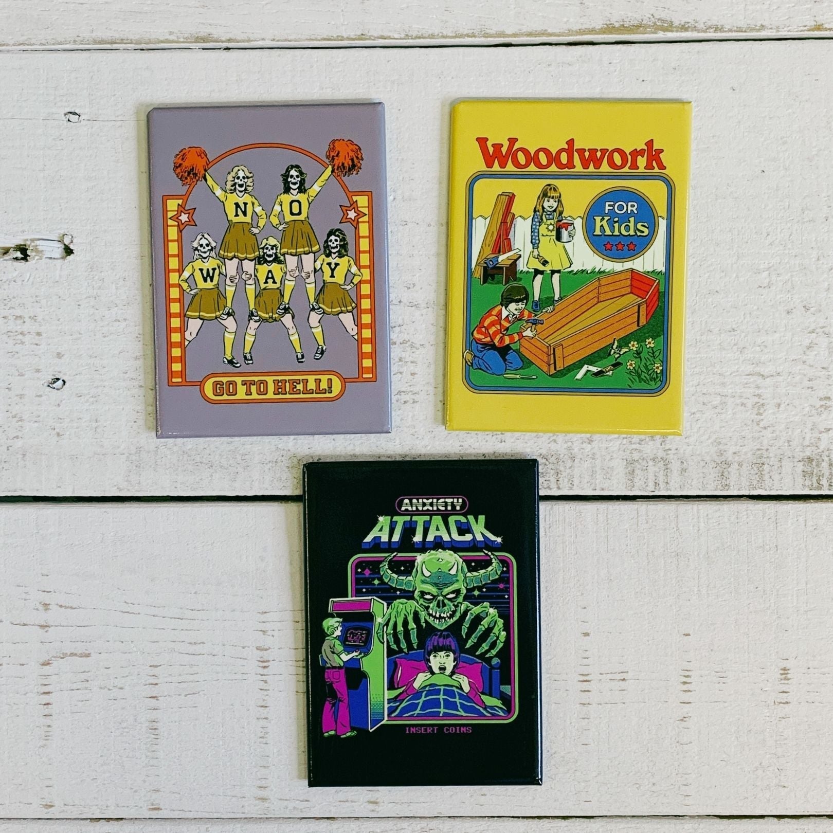 Anxiety Attack Rectangular Magnet | '80s Children's Book Style Satirical Art by Steven Rhodes