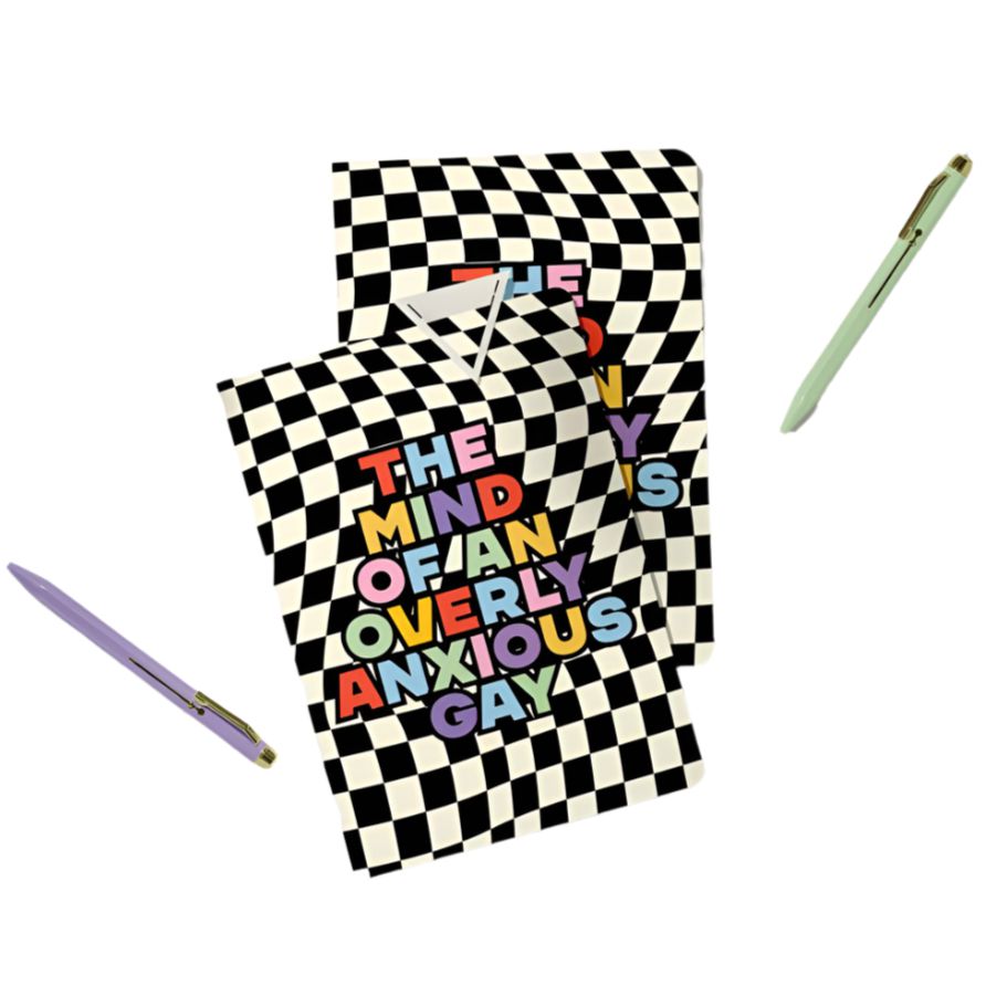 Anxious Gay Thoughts Checkered Pocket Journal | Mini Notebook | 40 Pages