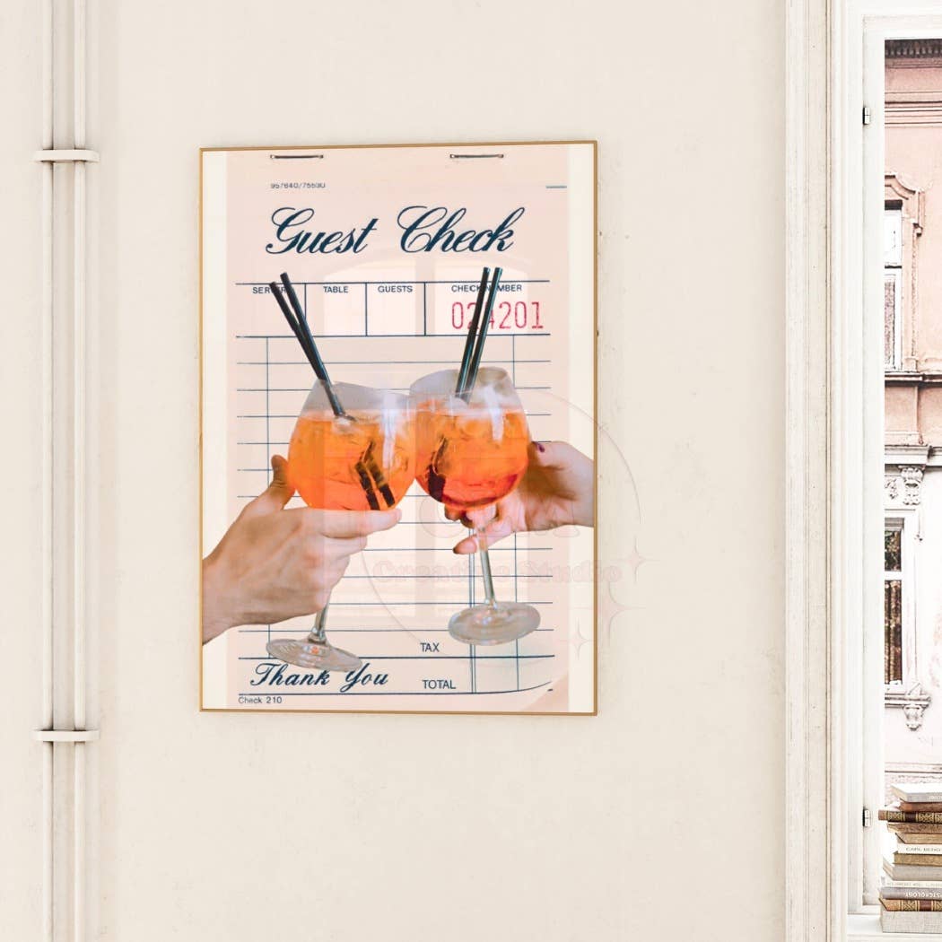 Aperol Spritz Cheers Cocktails Guest Check Wall Art Prints | 9"x11" Unframed