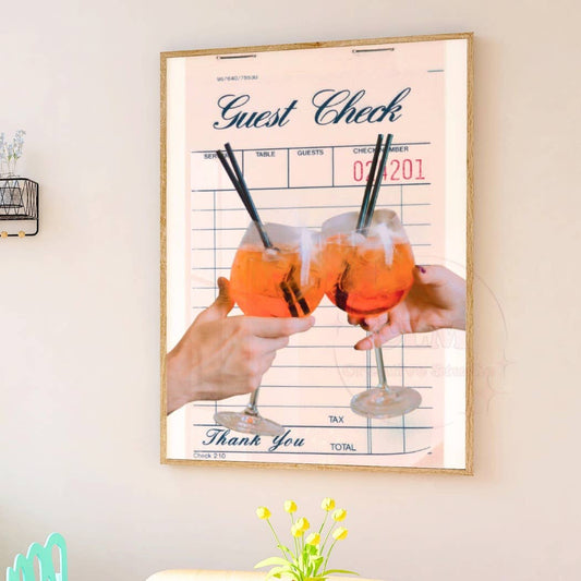 Aperol Spritz Cheers Cocktails Guest Check Wall Art Prints | 9"x11" Unframed