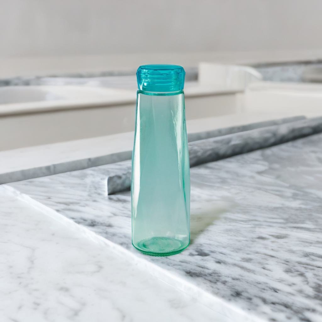 Aqua Blue Faceted Glass Diamond Water Bottle | 16 oz