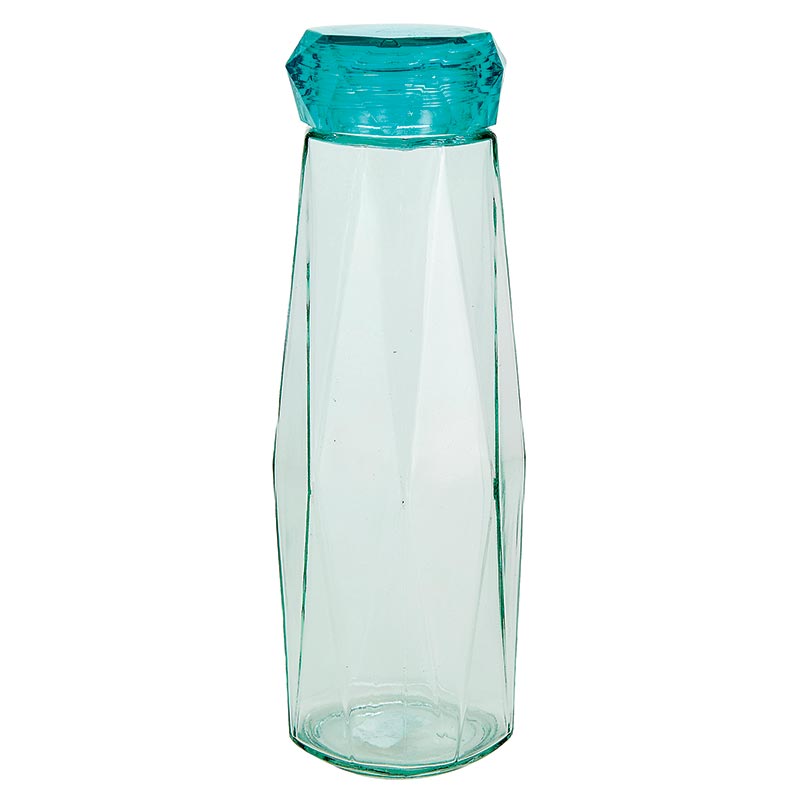 Aqua Blue Faceted Glass Diamond Water Bottle | 16 oz