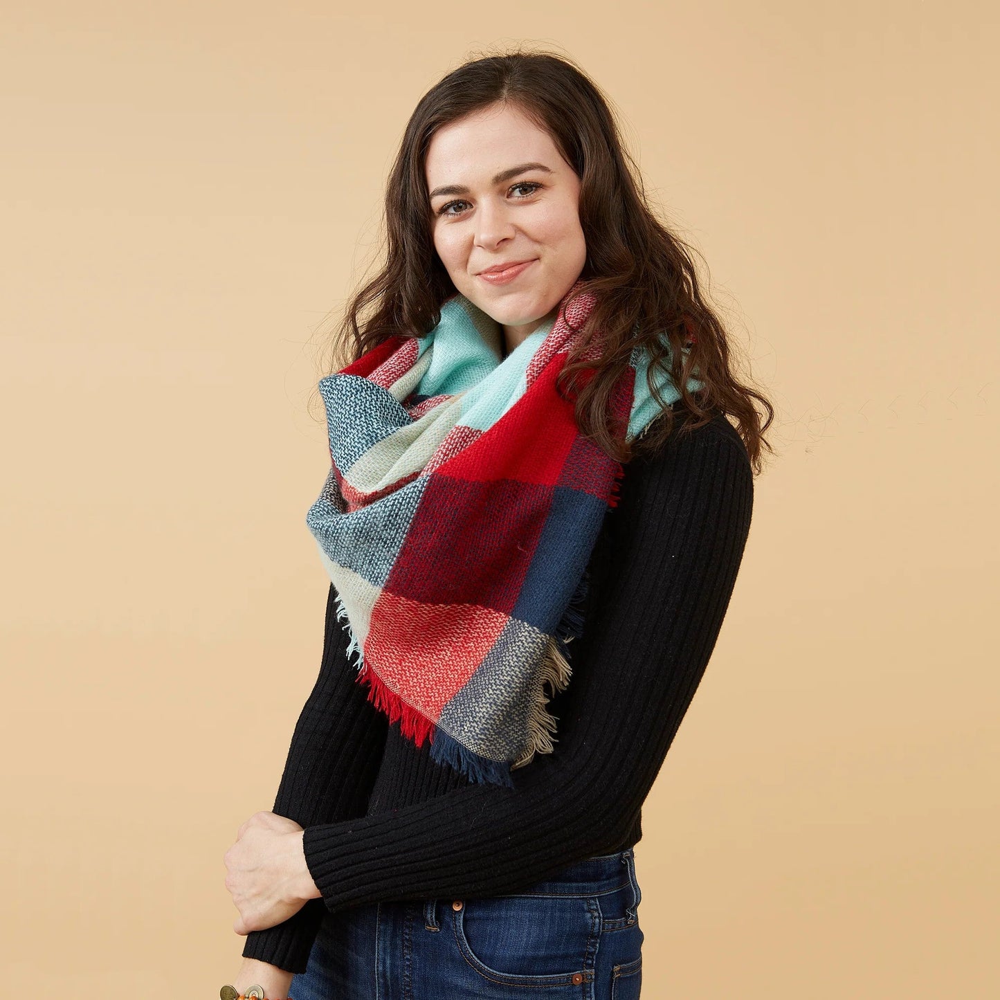 Aquamarine Blanket Scarf | Fall Winter Wrap Shawl | 55" x 55"