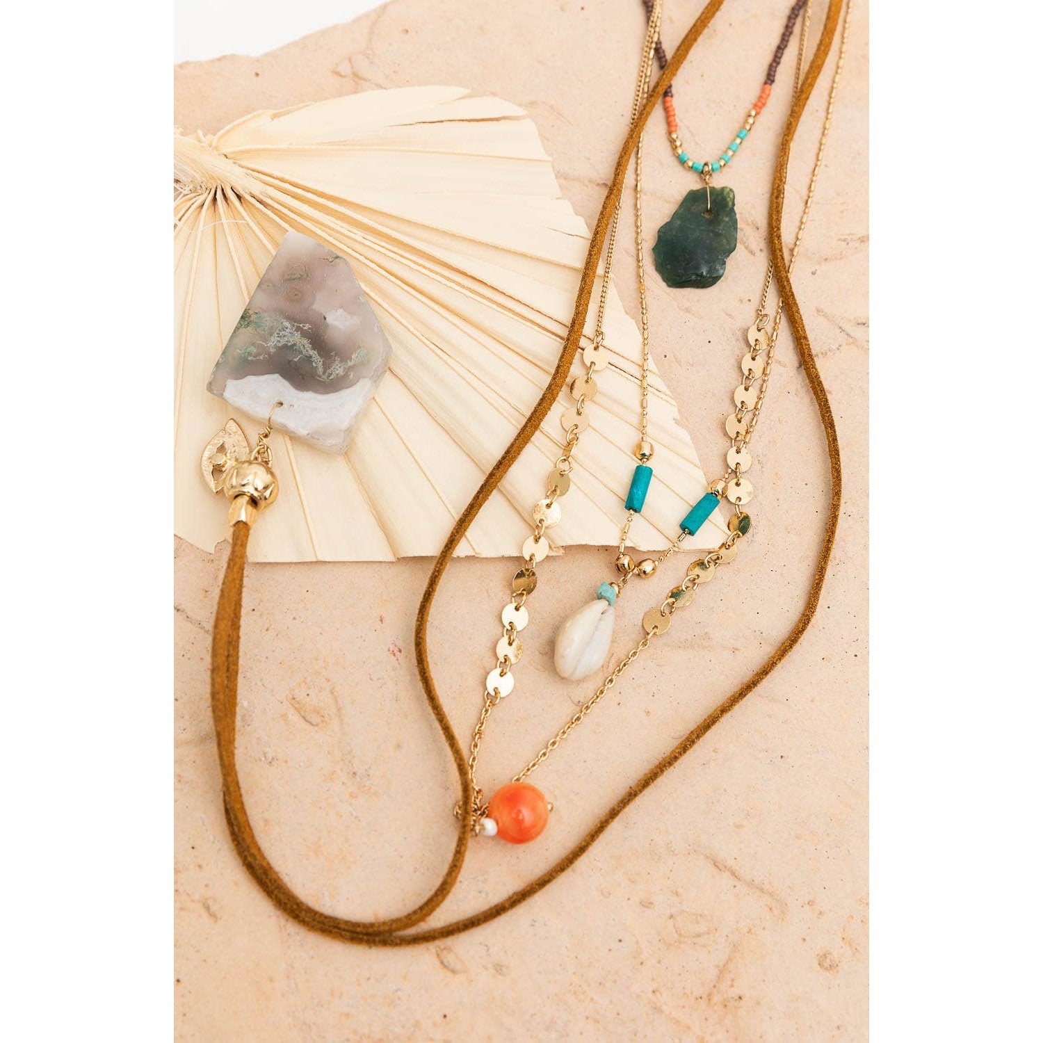 Artisan 4-Layer Necklace with Turquoise Beads & Shells 🐚 | Bohemian Style Layered Jewelry