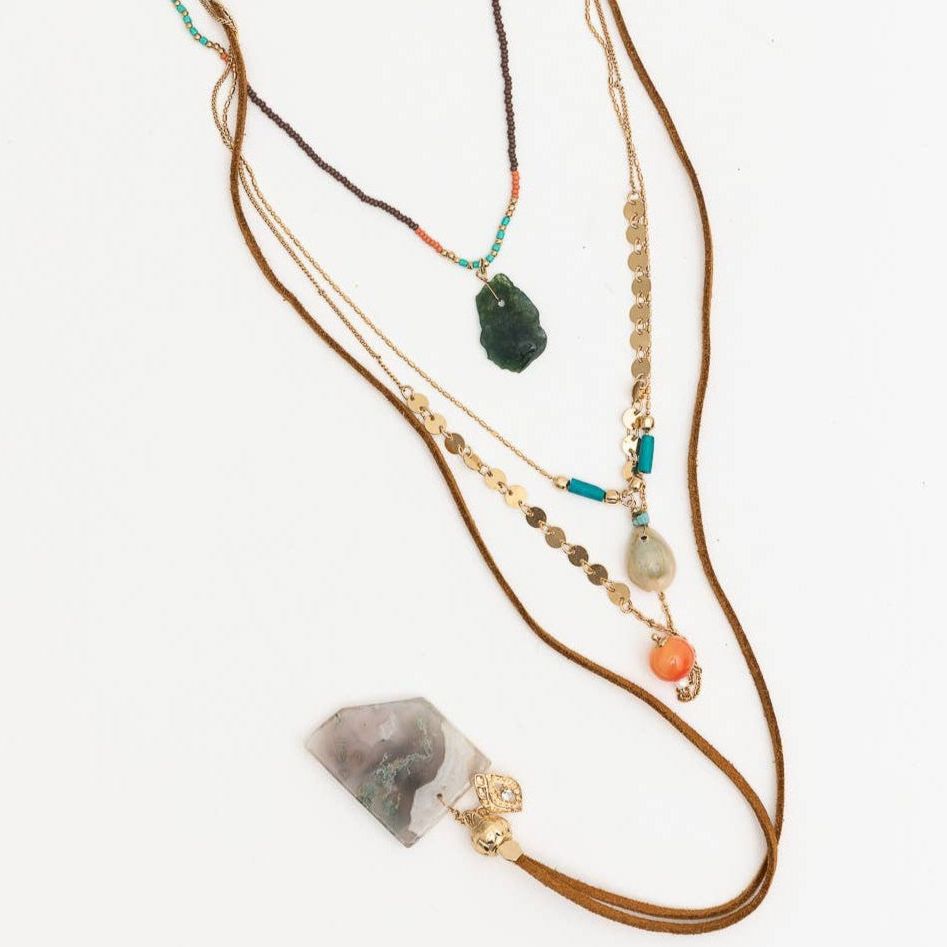 Artisan 4-Layer Necklace with Turquoise Beads & Shells 🐚 | Bohemian Style Layered Jewelry