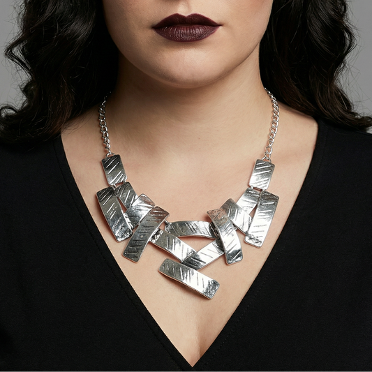 Artisan Carved Style Statement Necklace (Gold or Silver)