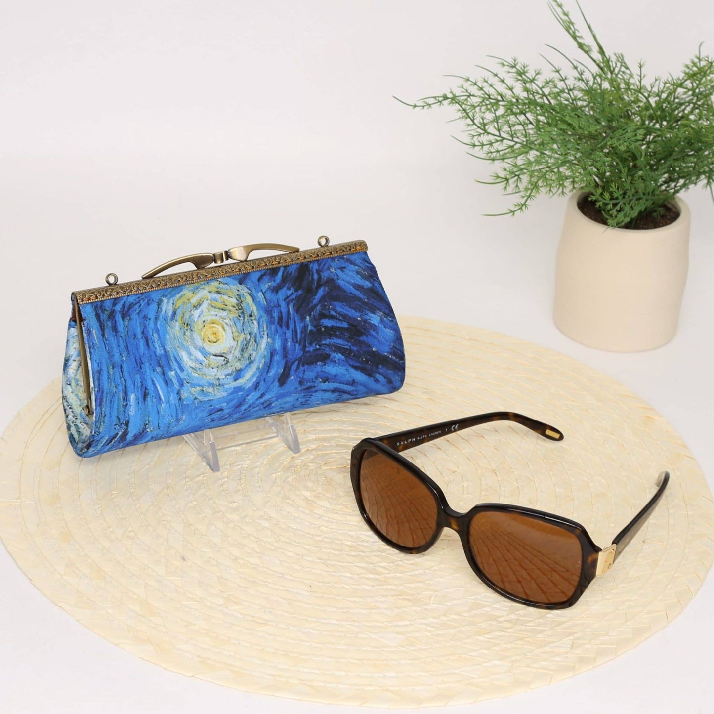Artist-Inspired Eyeglasses Case – Van Gogh The Starry Night | Handmade Satin Glasses Holder with Kiss Clasp Frame