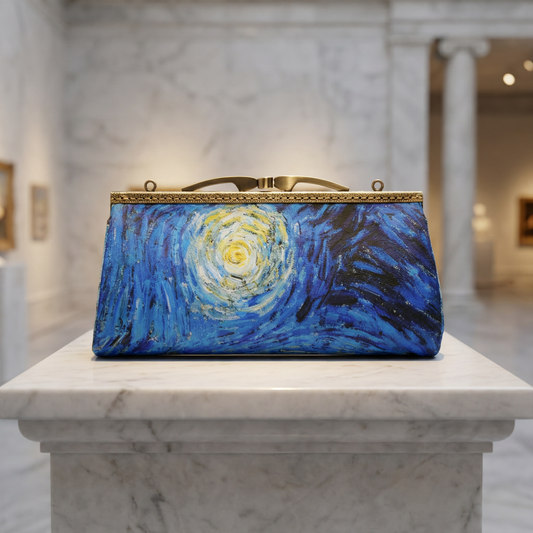 Artist-Inspired Eyeglasses Case – Van Gogh The Starry Night | Handmade Satin Glasses Holder with Kiss Clasp Frame