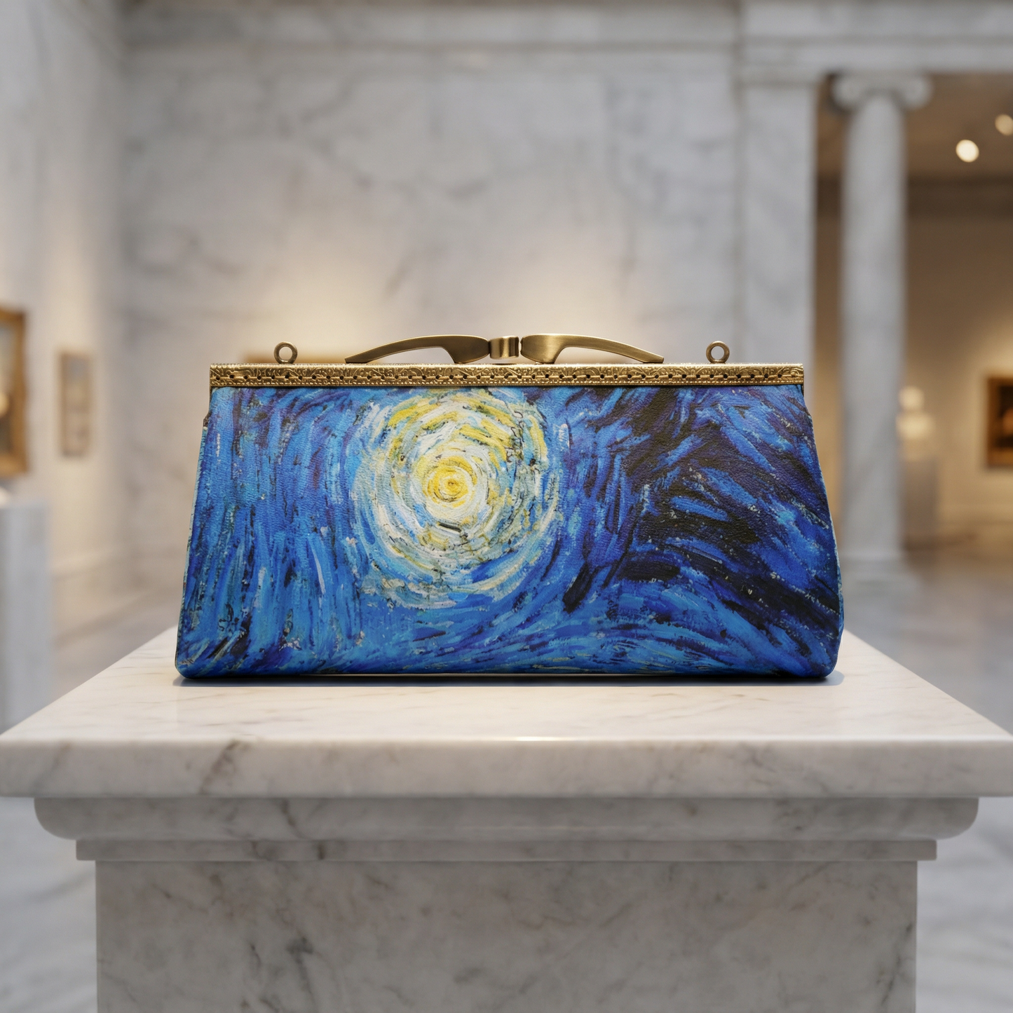 Artist-Inspired Eyeglasses Case – Van Gogh The Starry Night | Handmade Satin Sunglasses or Glasses Holder with Kiss Clasp Frame