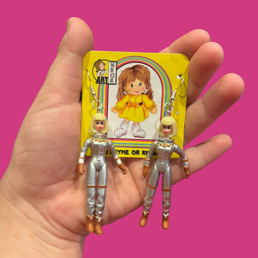 Astronaut Barbie Earrings | Poseable Doll Dangle Fashion Jewelry