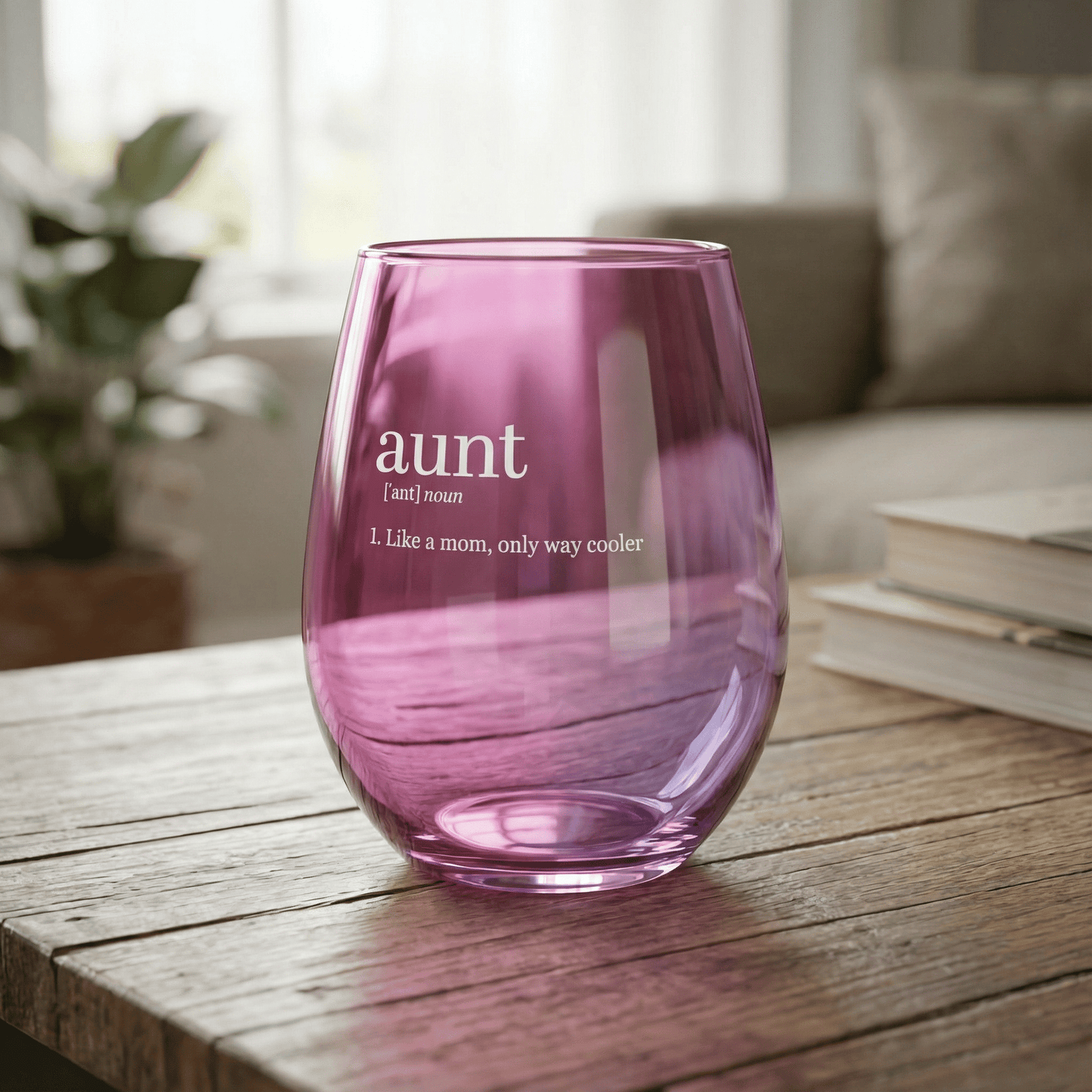 Aunt Jumbo Stemless Wine Glass in Pink | 30 Oz. | Holds an Entire Bottle of Wine