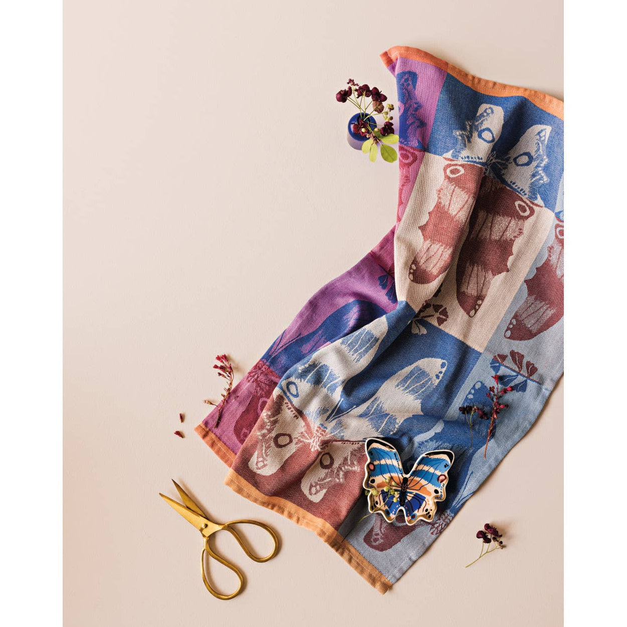 Colorful kitchen towel with butterfly design