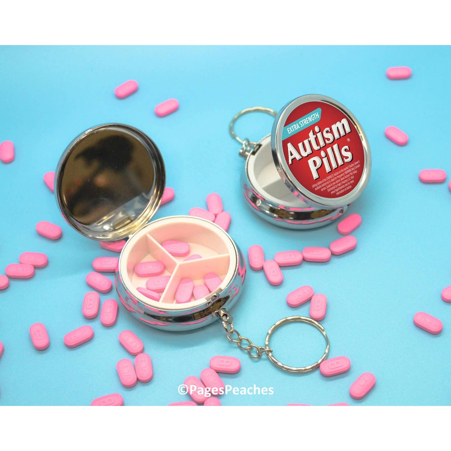 Autism Pill Case Keychain | 3 Way Organizer Funny Parody Med Holder