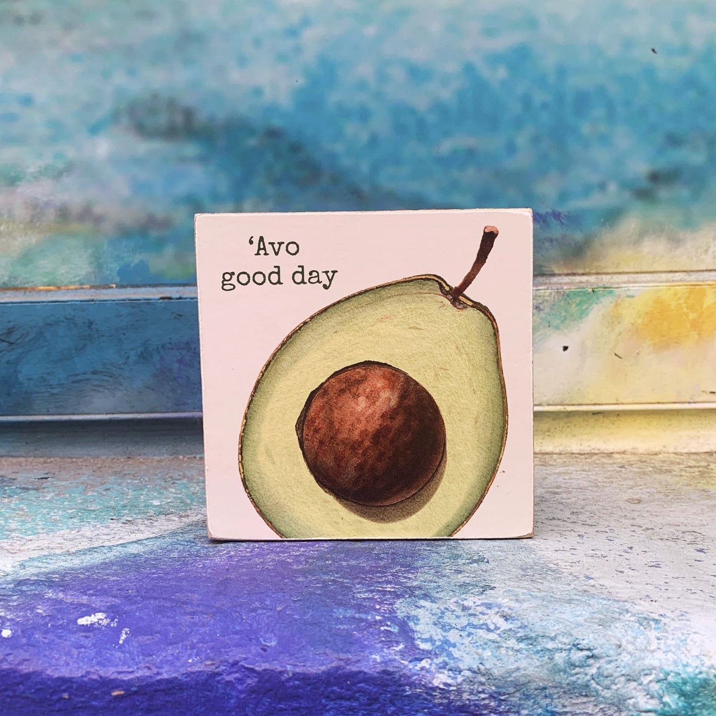 'Avo Good Day Wooden Block Sign | Plant Lovers Square Desk Wall Decor Display | 4" x 4"