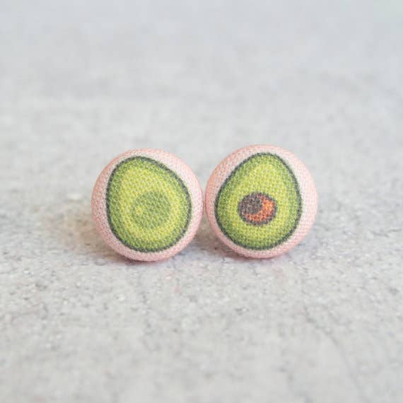 Avocado Fabric Button Earrings | Handmade in the US
