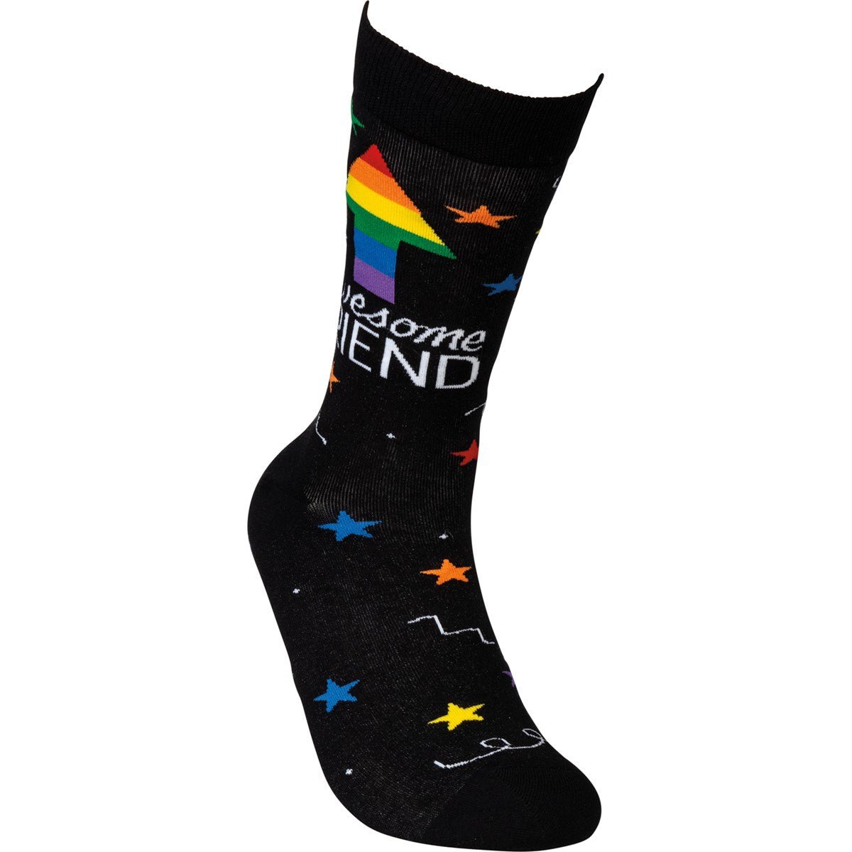 Awesome Friend Stars Patterned Socks Black Colorful Funny Novelty Socks