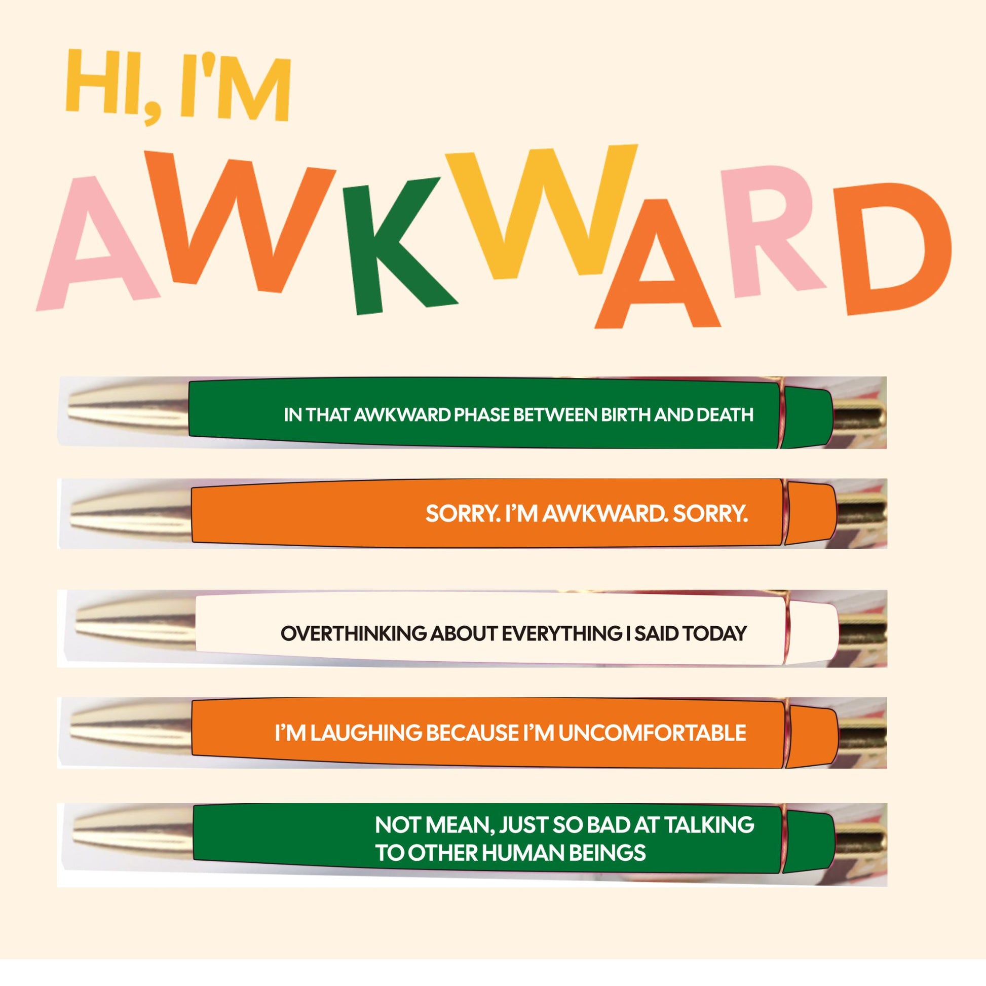 Awkward Pen Set | Funny Unique Saying Pen | Set of 5 Black Ink Ballpoint Pen