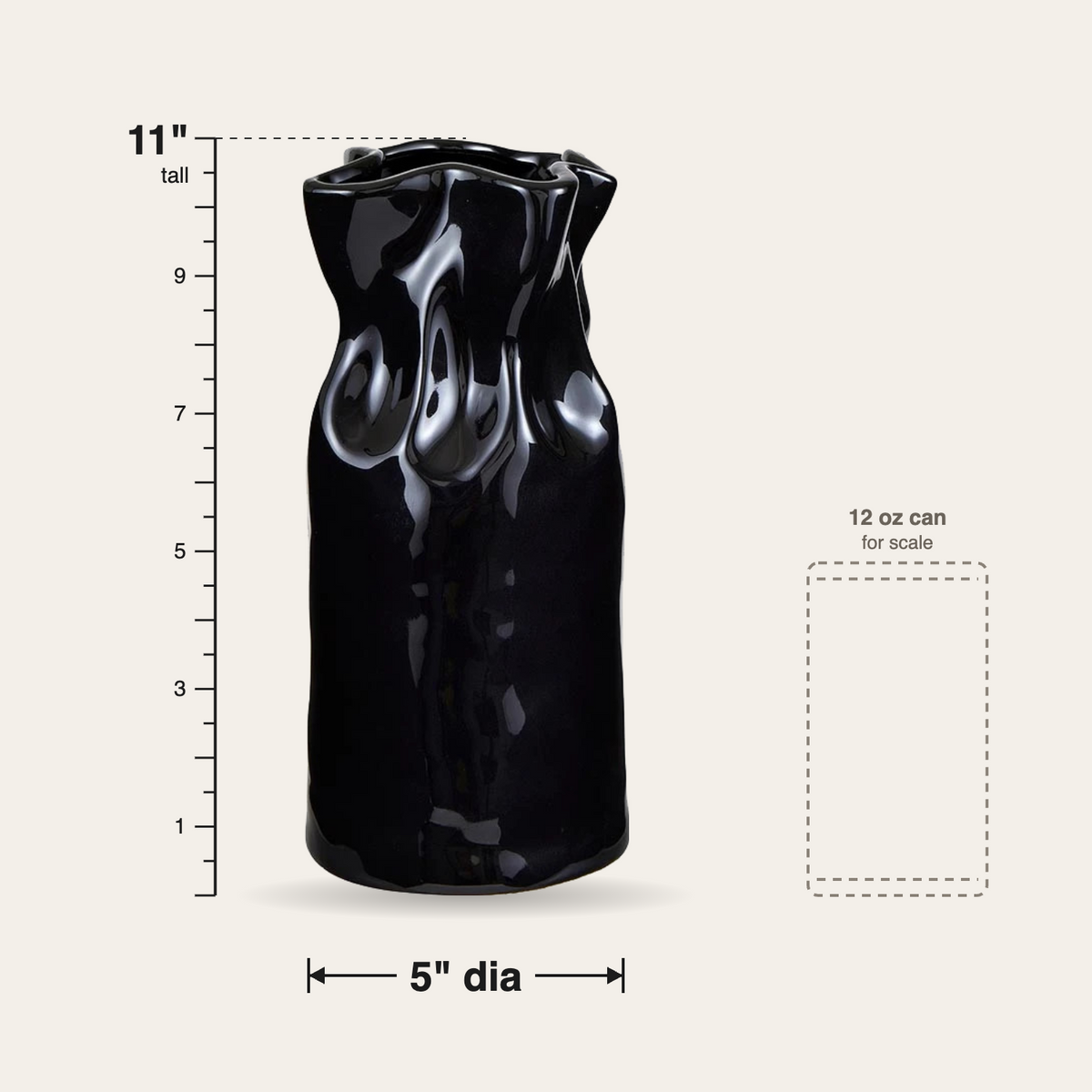 BDSM Vase | Glossy Black Cinched Ceramic 11" Tall Decor-Creative Brands-The Bullish Store