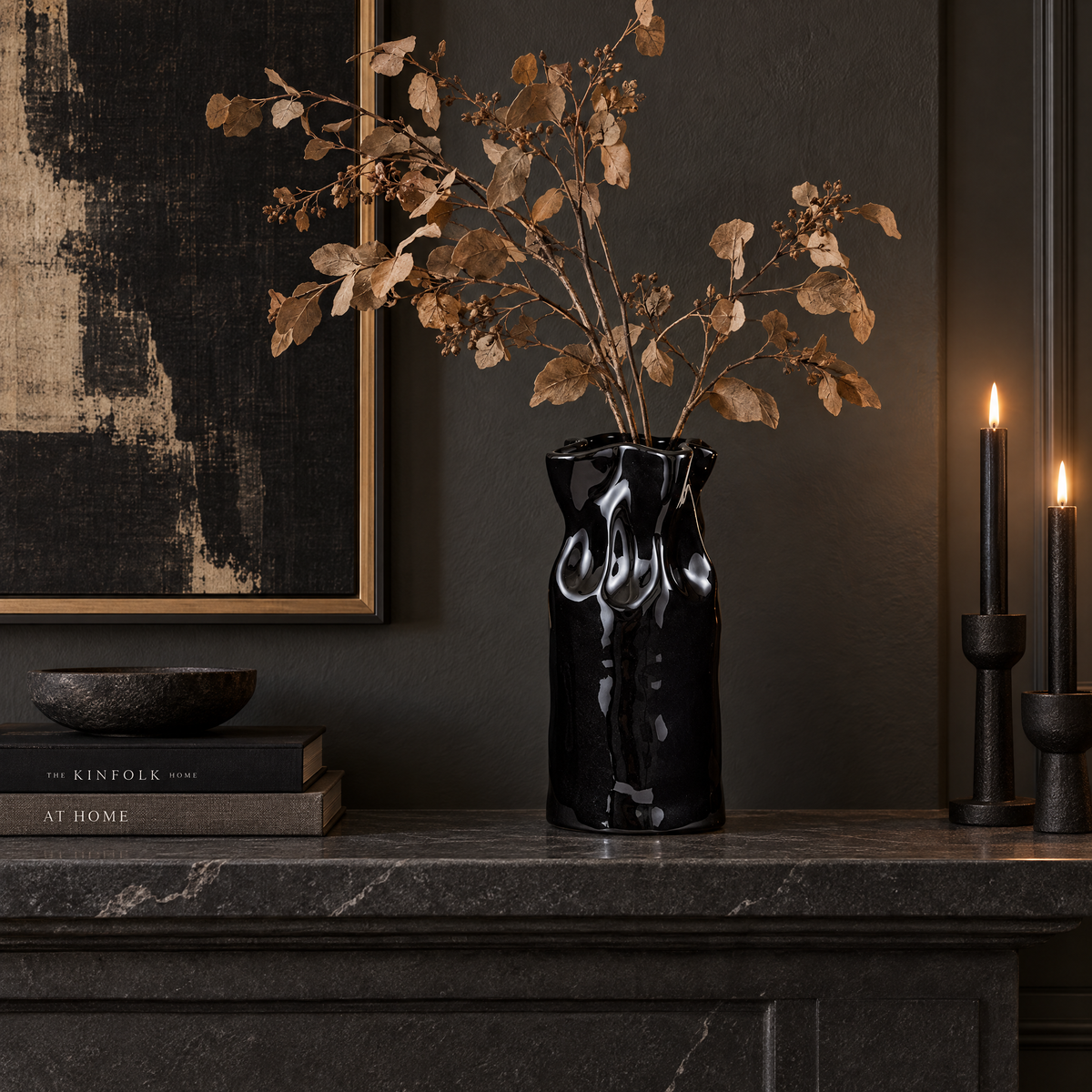BDSM Vase | Glossy Black Cinched Ceramic 11" Tall Decor-Creative Brands-The Bullish Store