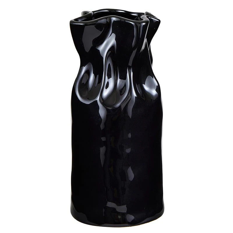 Cinched Ceramic Vase Glossy Black