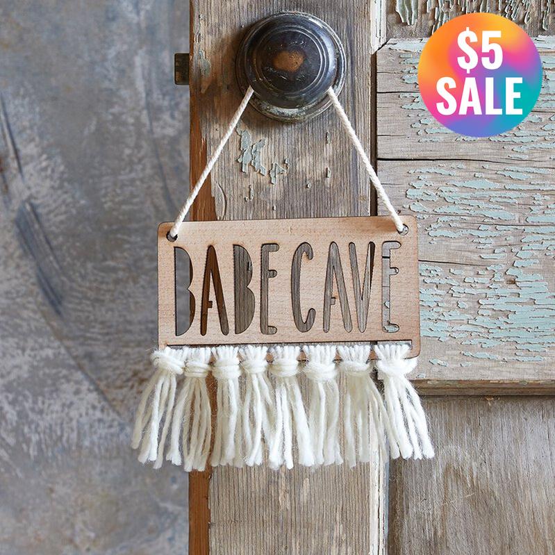 Babe Cave Wood Door Sign | Natural Beech Wood Room Decor