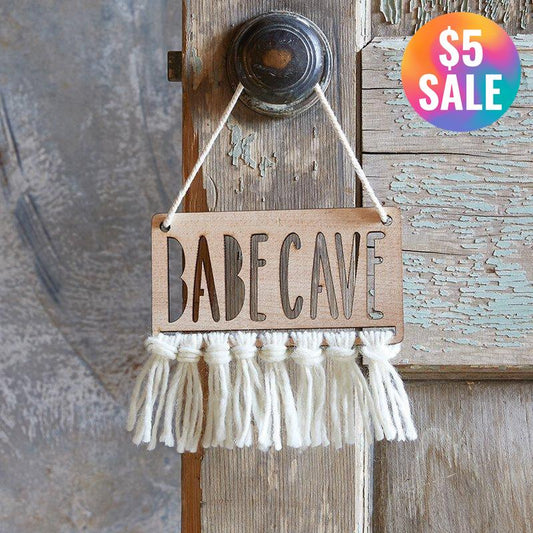 Babe Cave Wood Door Sign | Natural Beech Wood Room Decor