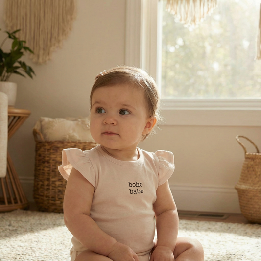 Baby Gift "Boho Babe" Ruffle Sleeve Snapshirt | Baby Infant Bodysuit | Size 6-12 Months