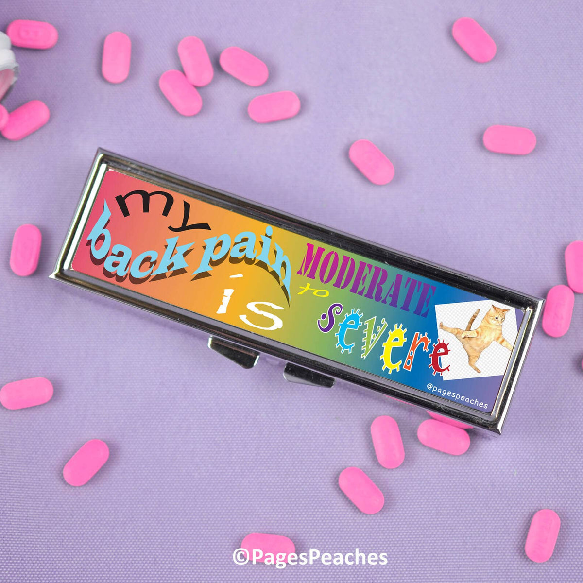 Back Pain Mini 7-Day Pill Case | 1.25" x 4" x 0.75"