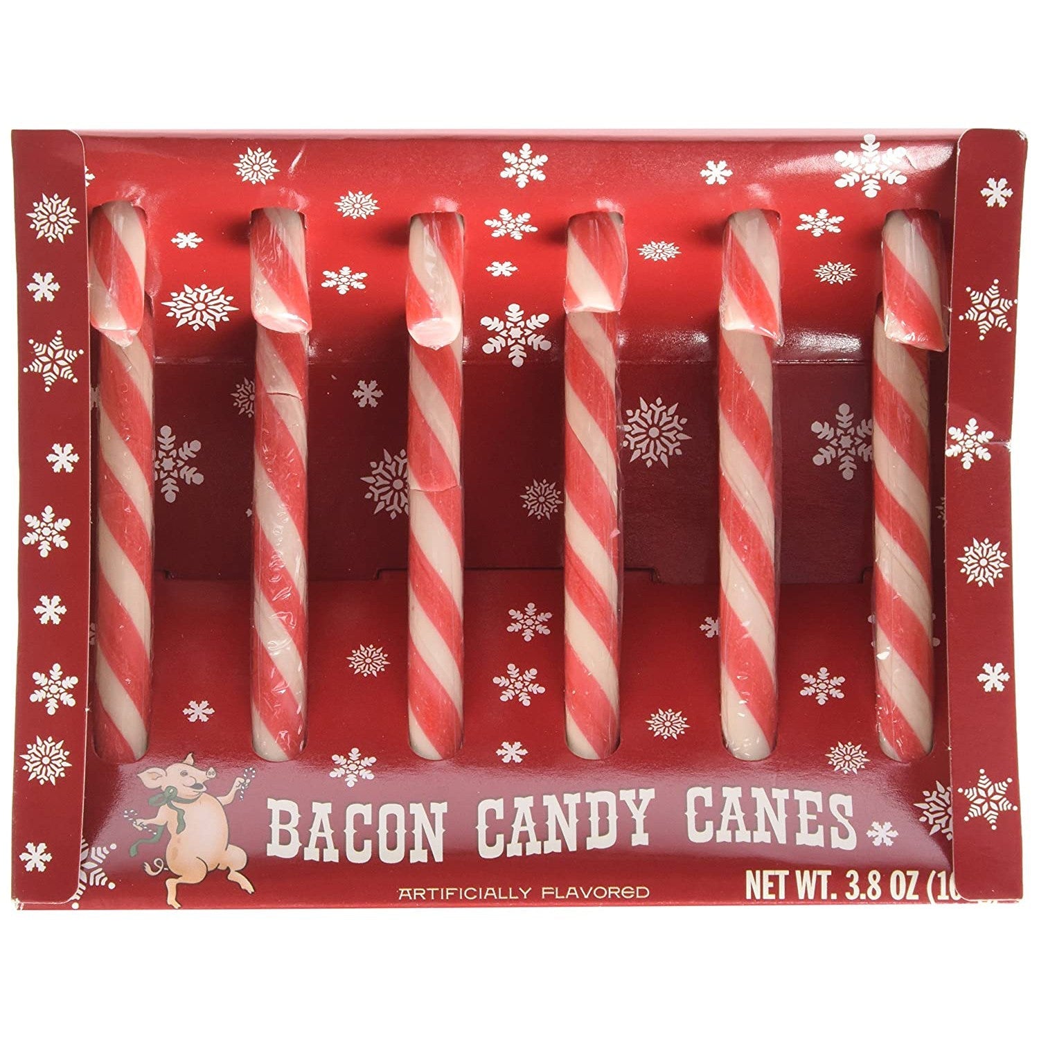 Bacon Candy Canes | Gift Box of 6 Funny Bacon Flavored Candy Canes