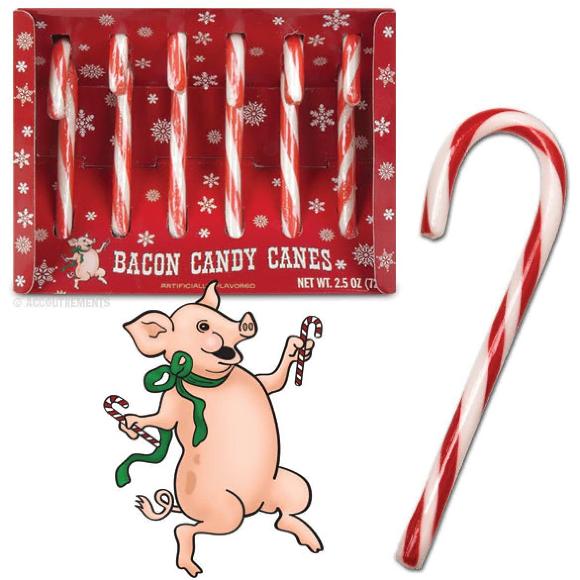 Bacon Candy Canes | Gift Box of 6 Funny Bacon Flavored Candy Canes