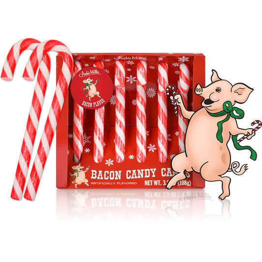 Bacon Candy Canes | Gift Box of 6 Funny Bacon Flavored Candy Canes