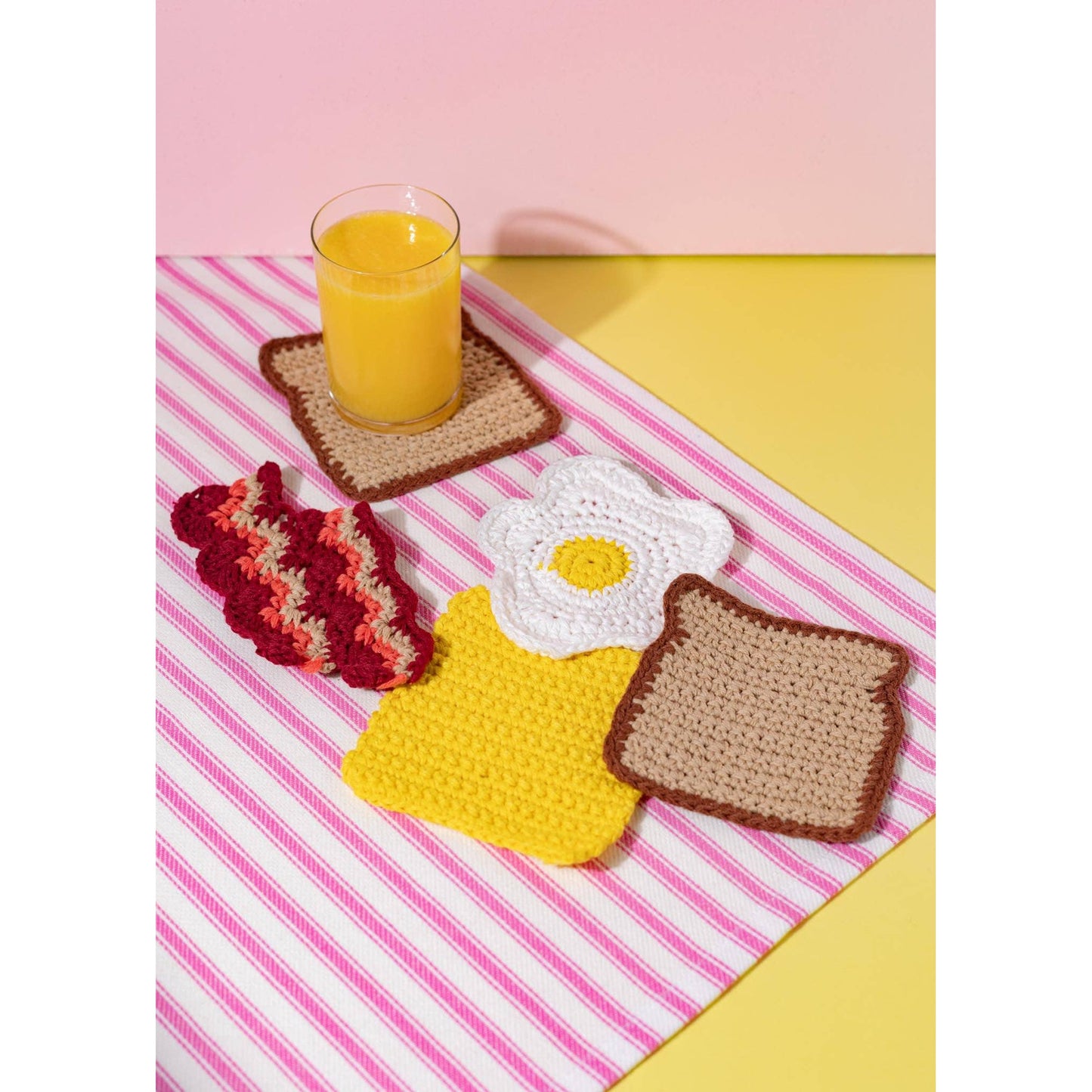 Bacon Egg Cheese Sandwich Coaster Set | Set of 5 Crocheted Beverage Coasters