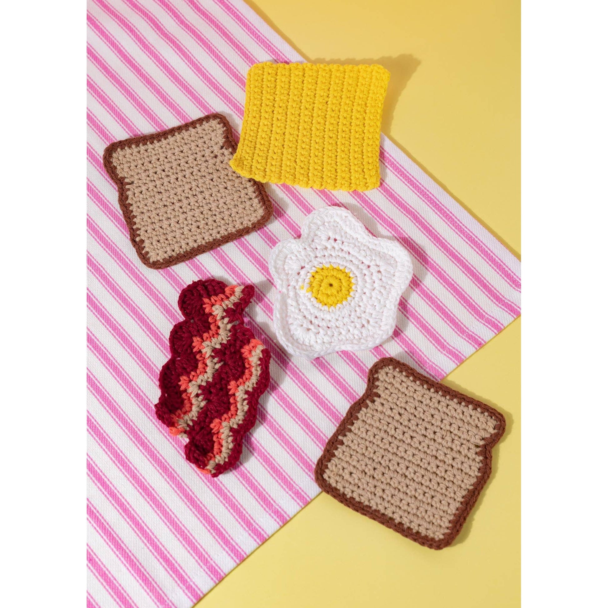 Bacon Egg Cheese Sandwich Coaster Set | Set of 5 Crocheted Beverage Coasters