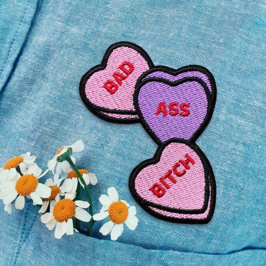 Bad Ass Bitch Candy Hearts Iron On Patch