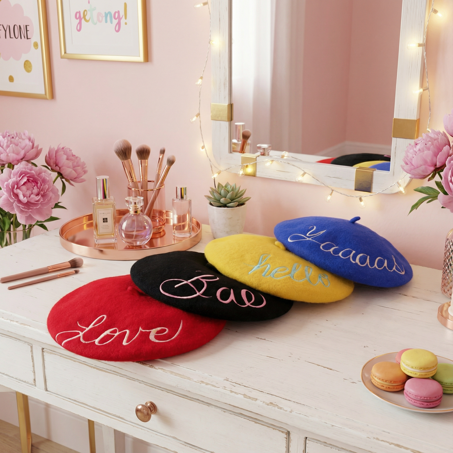 Yaaaas Embroidered Beret in Blue