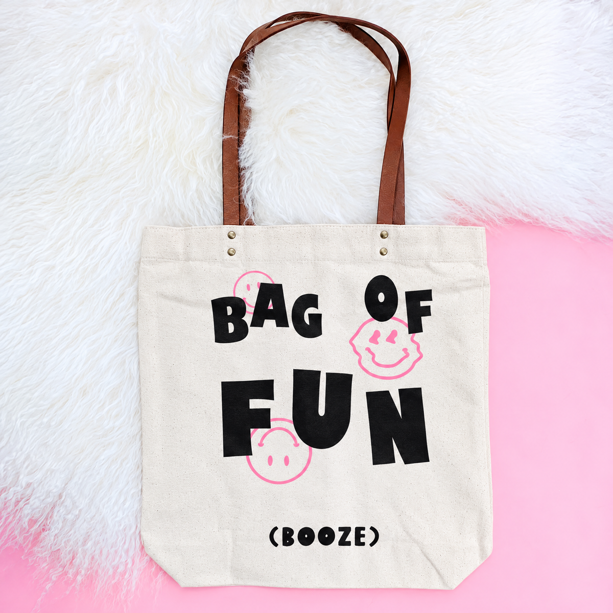 Bag Of Fun (Booze) Giftable Tote Bag | Vegan Leather Handles-Fun Club-The Bullish Store