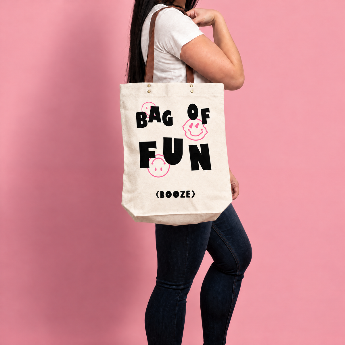 Bag Of Fun (Booze) Giftable Tote Bag | Vegan Leather Handles-Fun Club-The Bullish Store