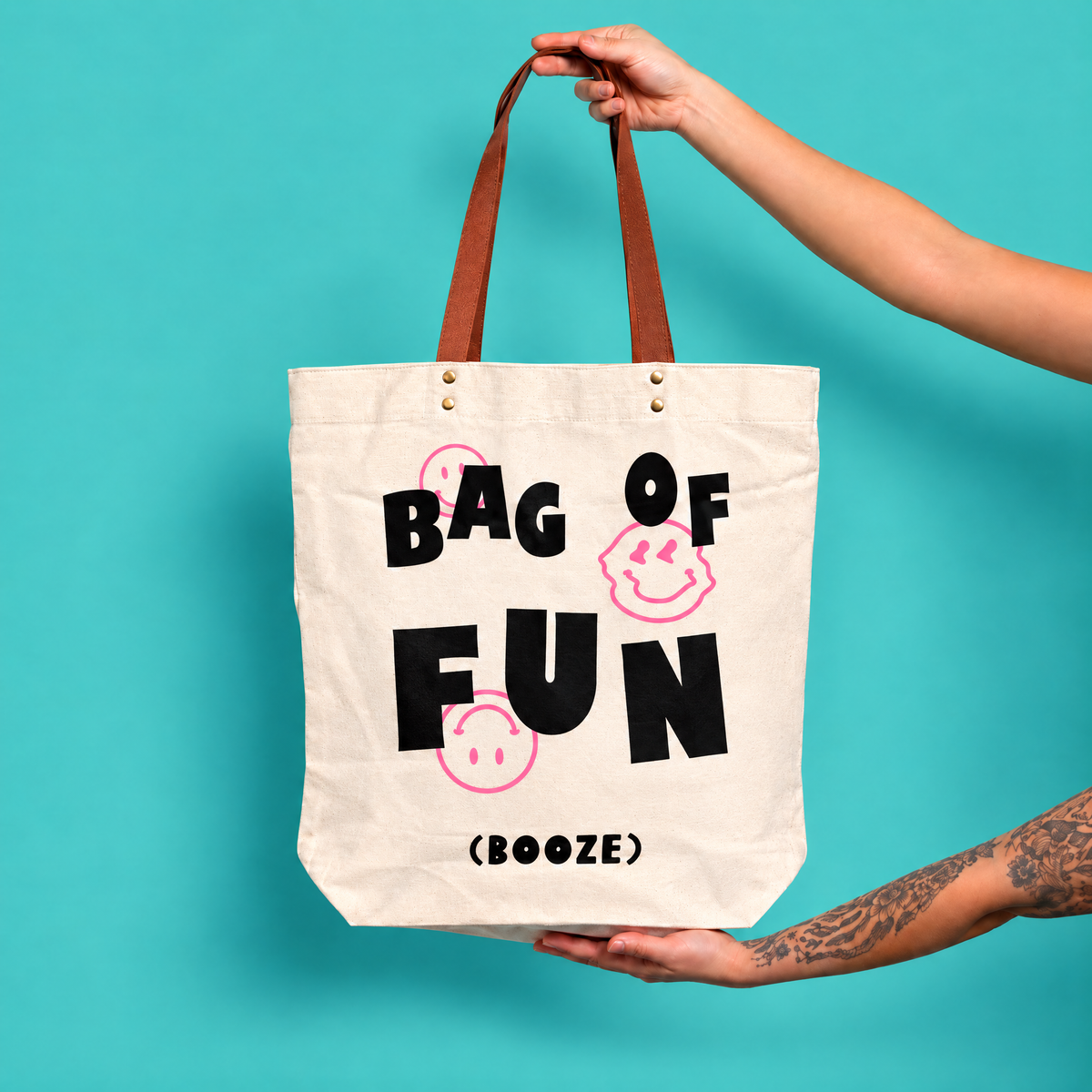 Bag Of Fun (Booze) Giftable Tote Bag | Vegan Leather Handles-Fun Club-The Bullish Store