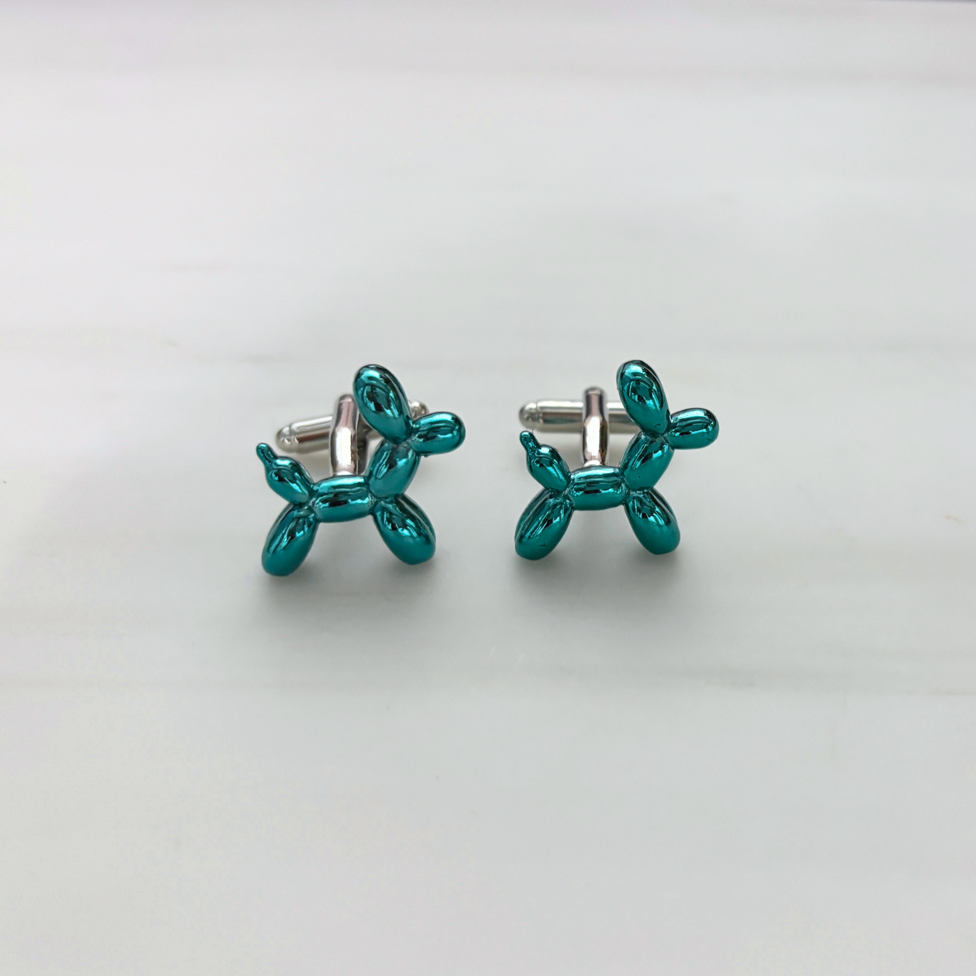 Balloon Dog Cufflinks | Blue & Silver Novelty Cufflinks | 0.75" | Pair