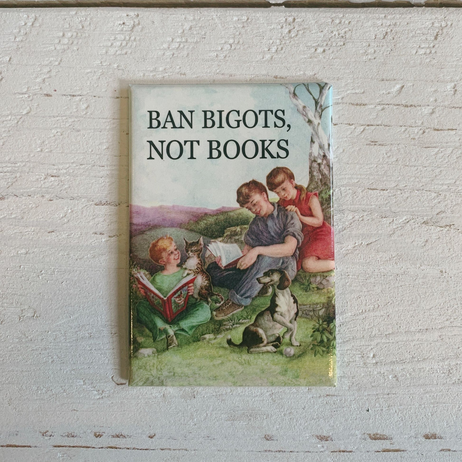 Ban Bigots, Not Books Rectangular Fridge Magnet | Rectangular Refrigerator Decor | 3" x 2"