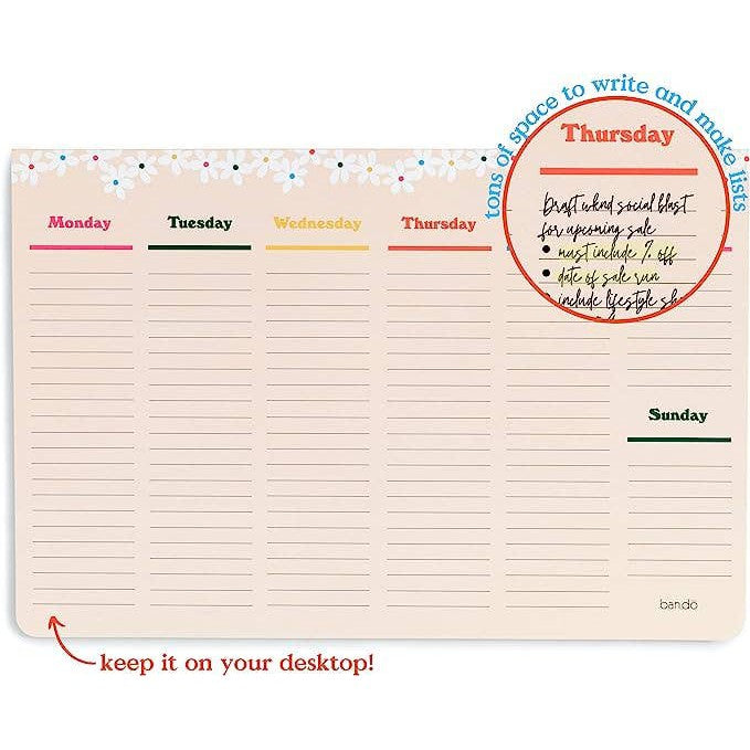 Ban.do Daisies Week-To-Week Mega Desk Notepad | Full Year Weekly Calendar Note Pad | 8.67". x 13"