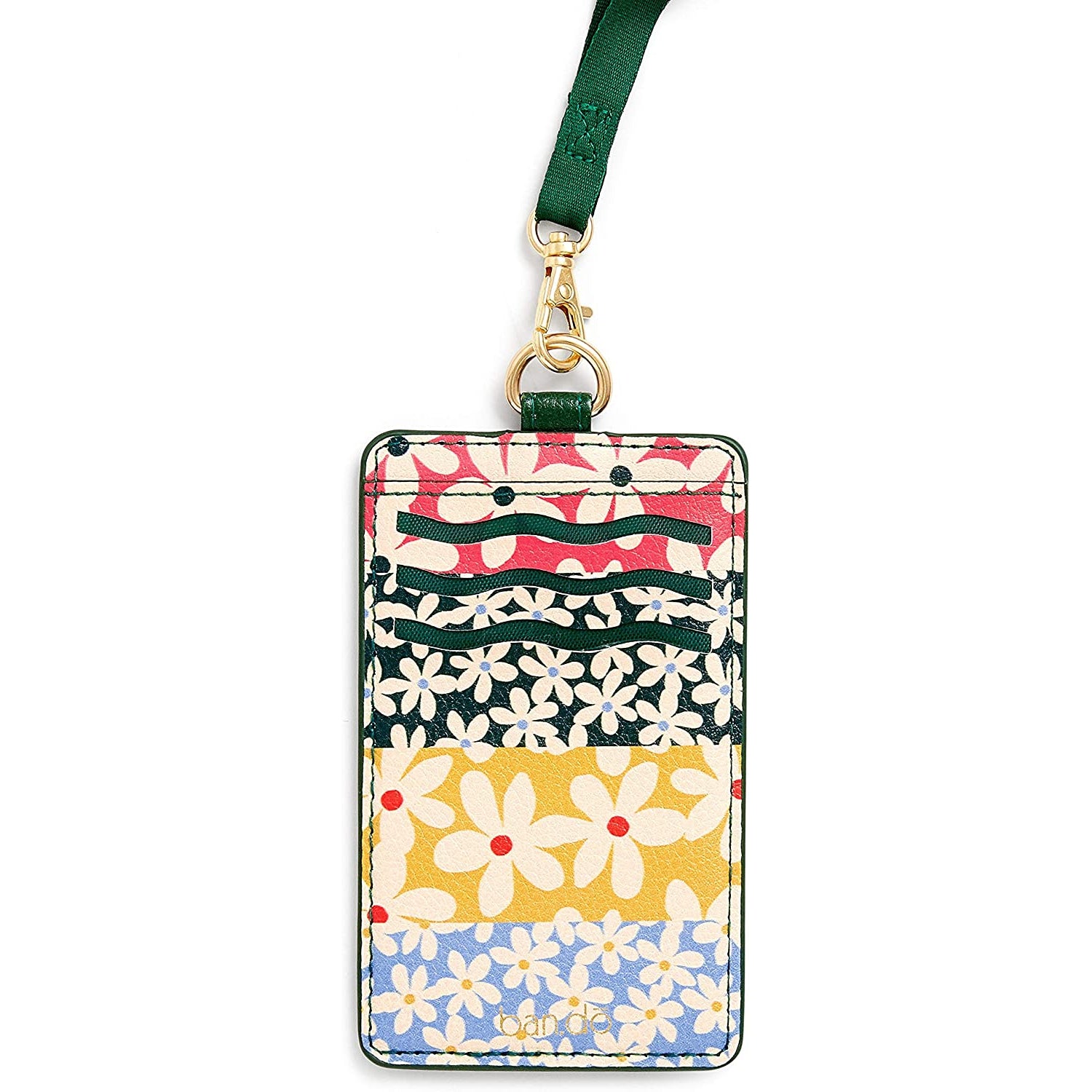 Ban.do Keep it Close Card Case With Lanyard, Daisies | Leatherette Badge Holder