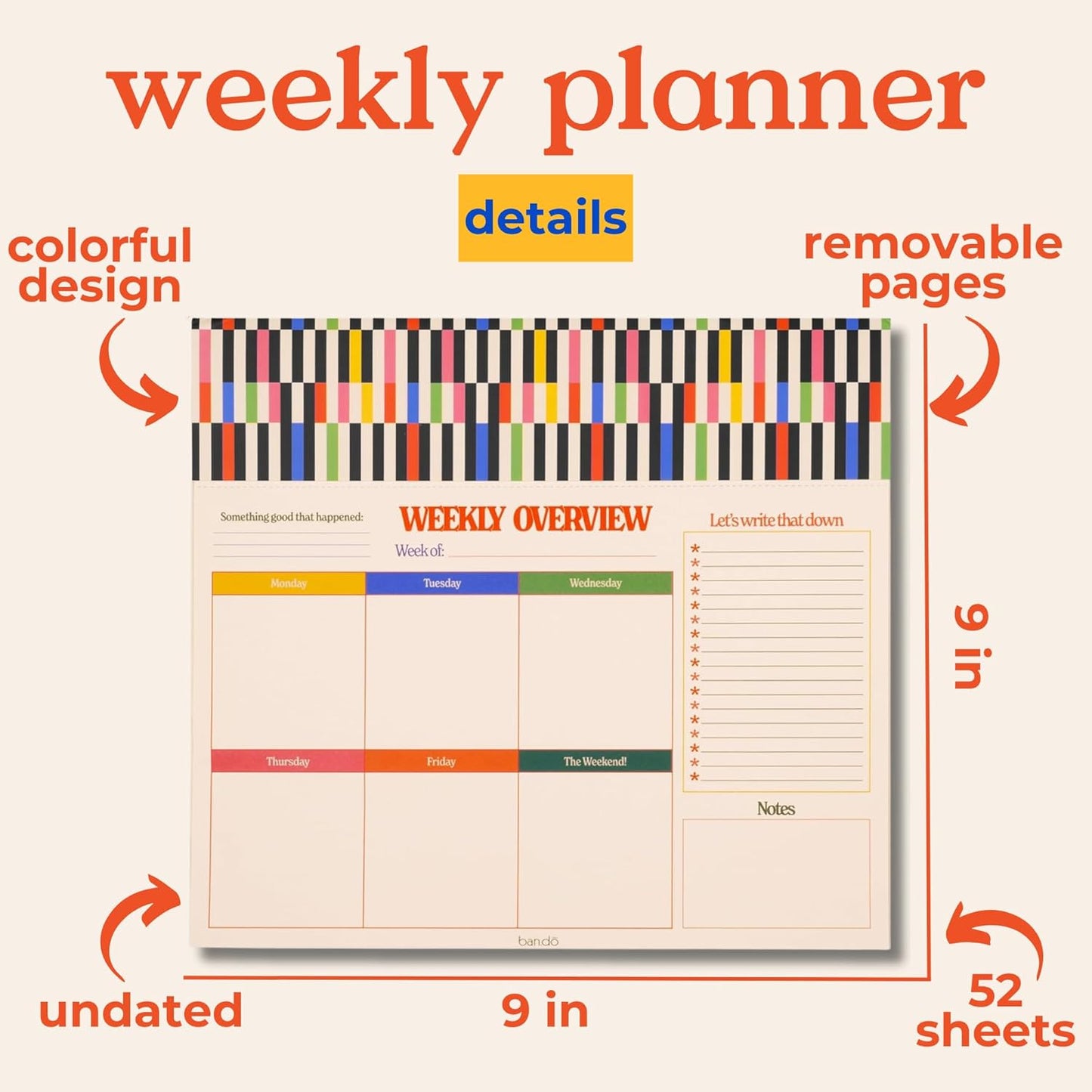 Ban.do Mid Century Stripe Weekly Desk Notepad