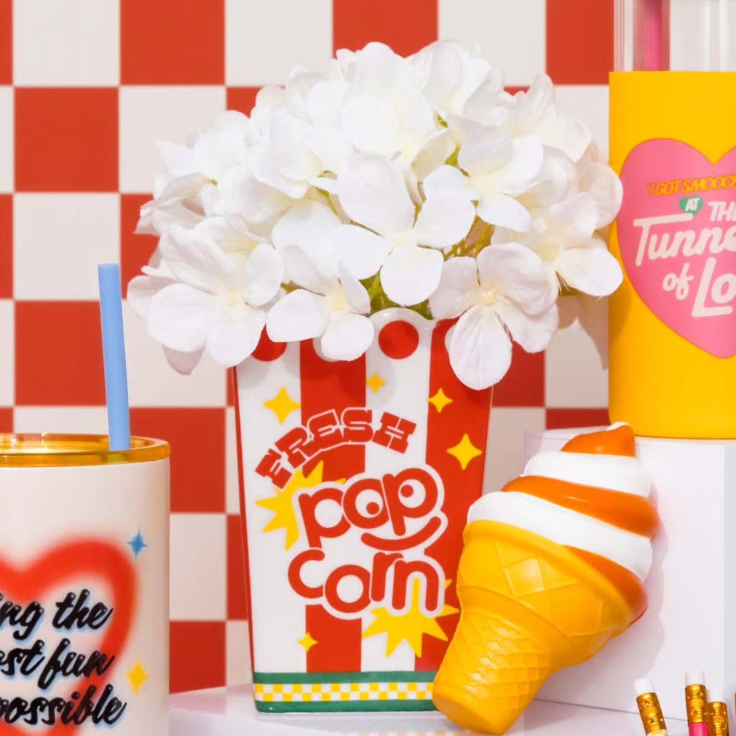 Ban.do Popcorn Bag Graphic Vase | Aesthetic Graphic Novelty Vase in Gift Box