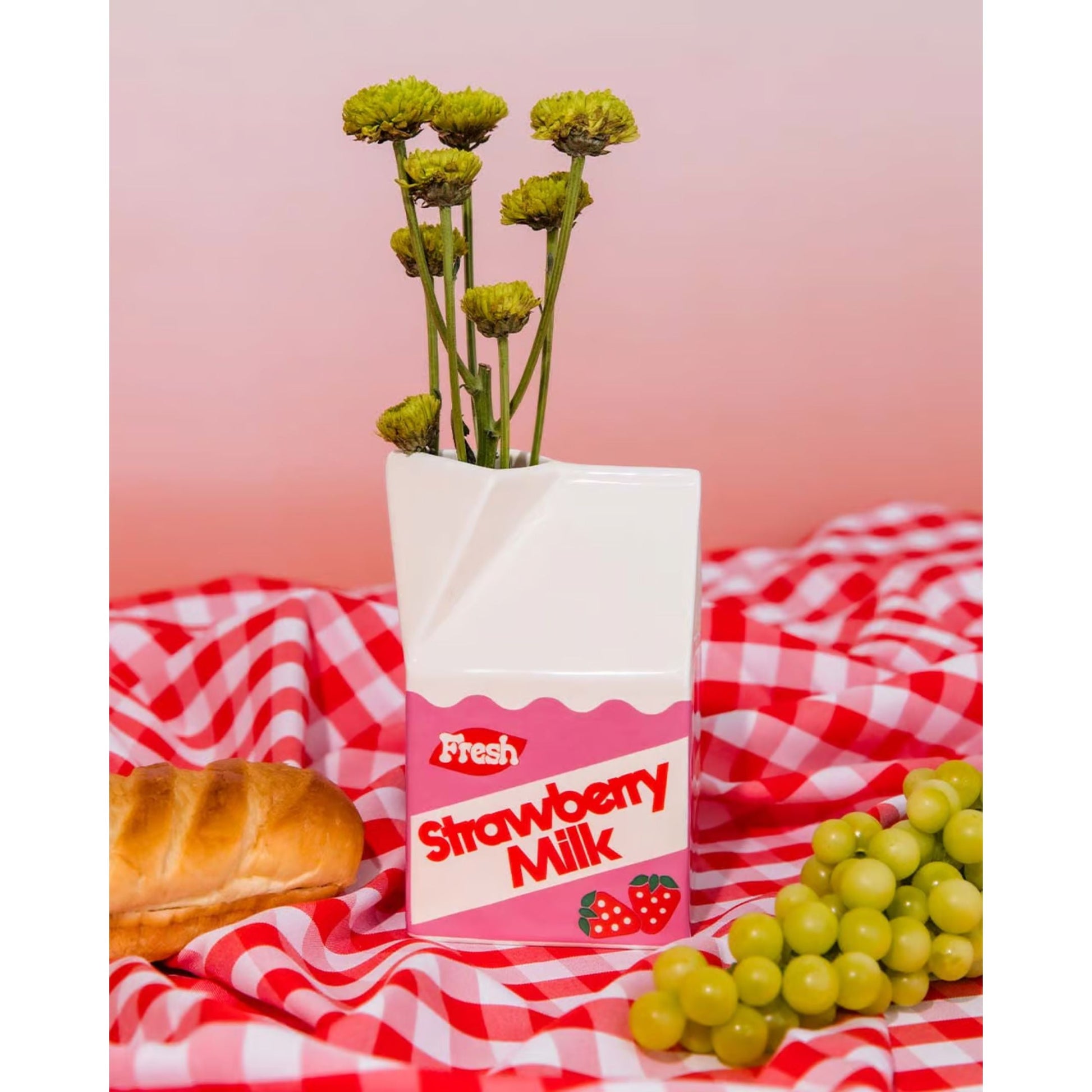 Ban.do Strawberry Milk Graphic Vase | Aesthetic Graphic Novelty Vase in Gift Box