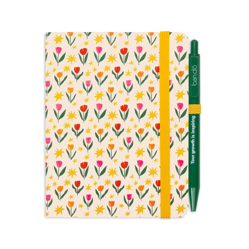 Ban.do Tulips on Cream Mini Notebook with Pen | Compact and Handy Journal Stationery