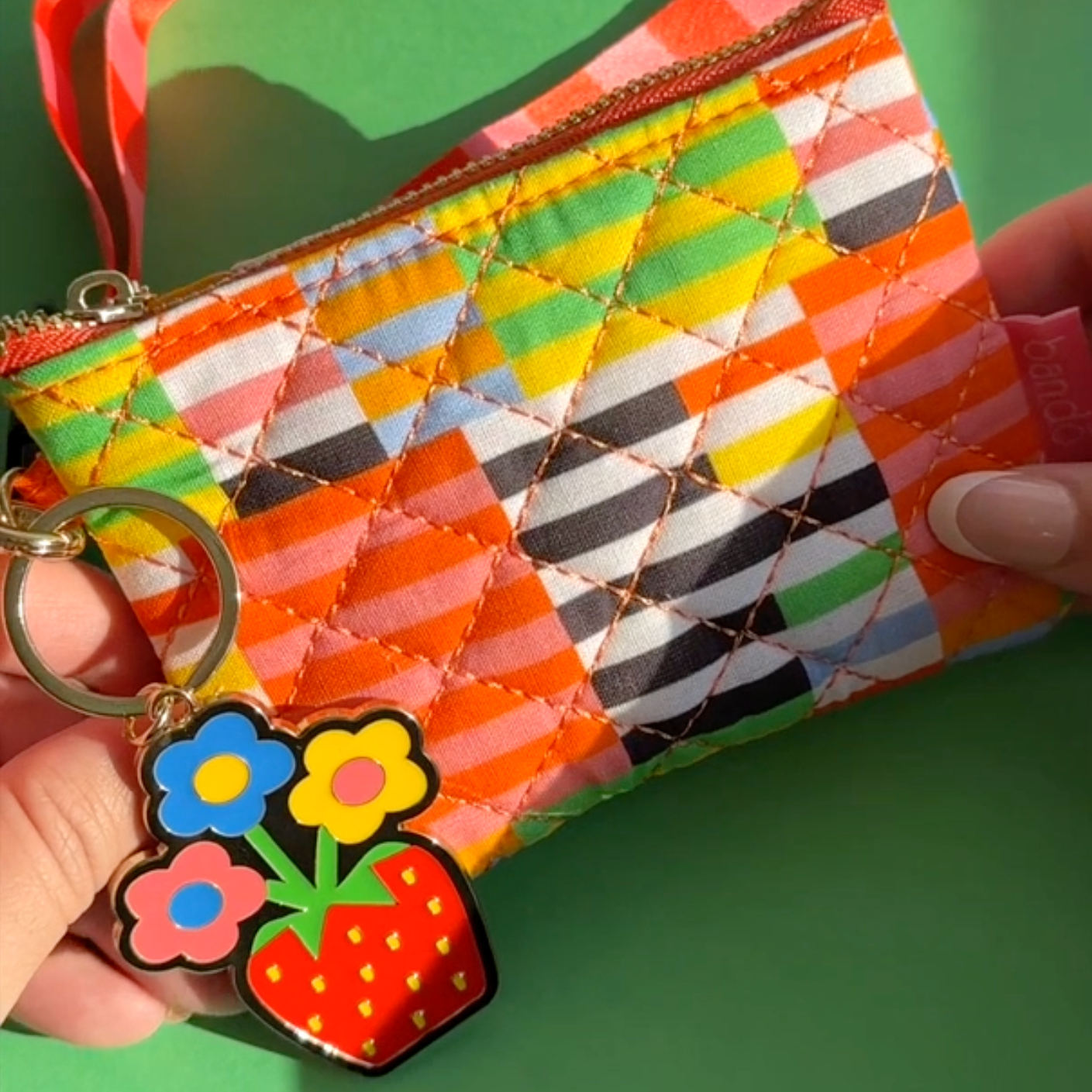 Ban.do Zip ID Lanyard in Black Stripe with Charm | Badge Holder Zippered Pouch with Keychain-Ban.do-The Bullish Store