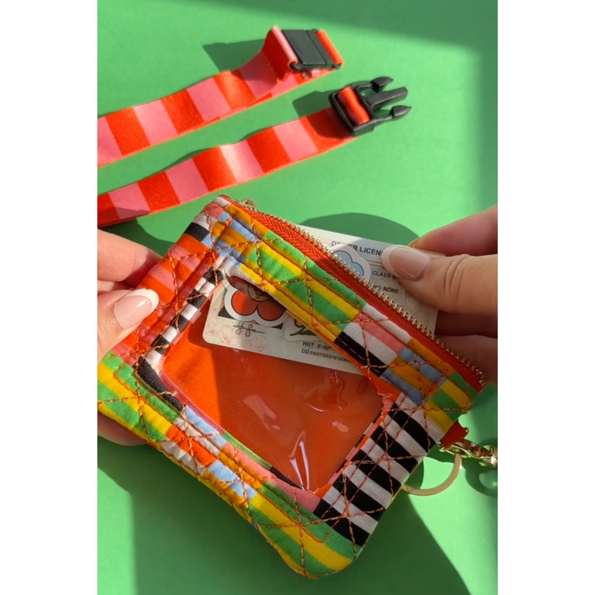 Ban.do Zip ID Lanyard in Black Stripe with Charm | Badge Holder Zippered Pouch with Keychain-Ban.do-The Bullish Store